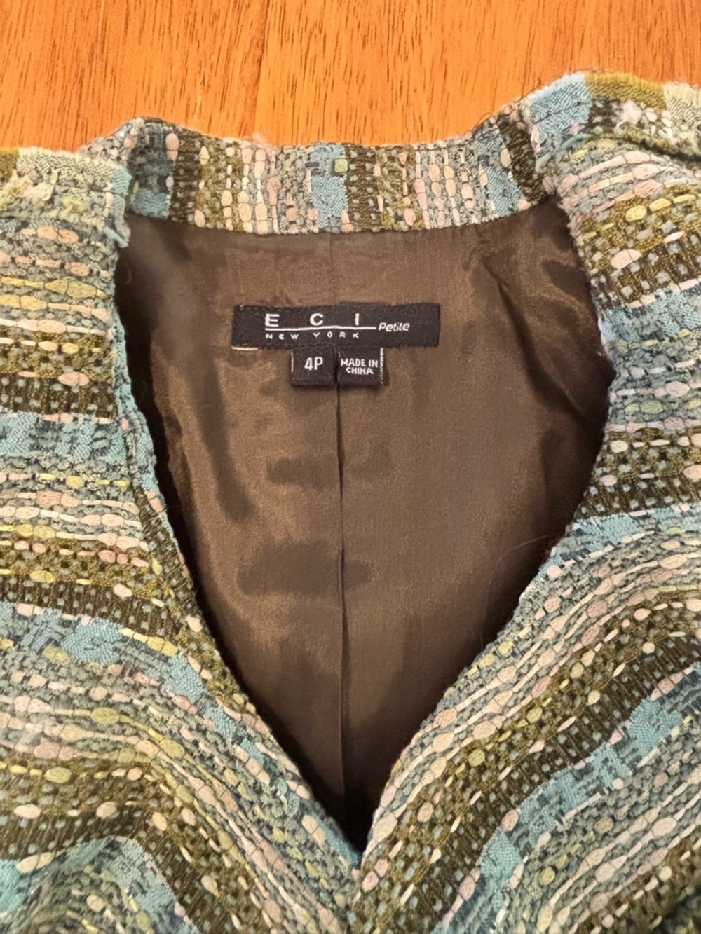 ECI Ruff Hewn Green Striped Ruffle Front Women's Jacket Size 4 Petite - Picture 4 of 6